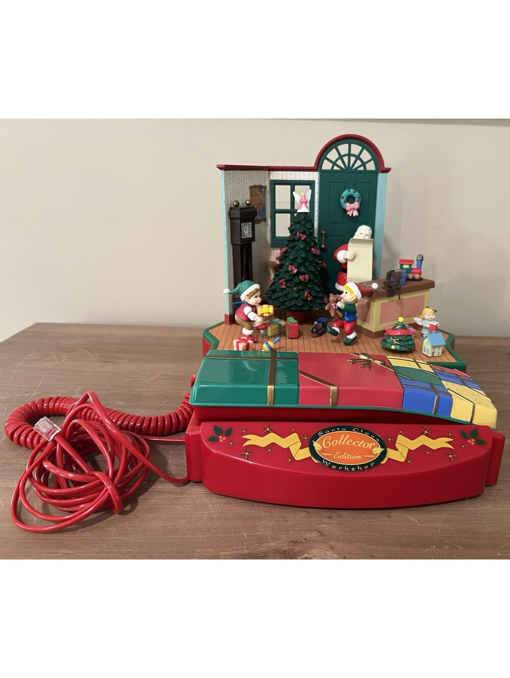 Vintage Santa Claus Musical workshop with corded telephone to call Santa